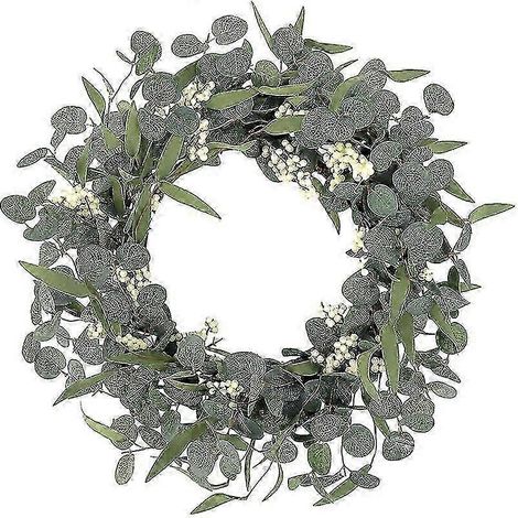 Couronne d'eucalyptus artificiel, grandes feuilles vertes, style rustique, décorative pour fêtes et festivals. (1/5)