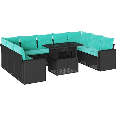 Maison Exclusive - 10-teiliges Gartensofa-Set mit Kissen, schwarz (1/5)