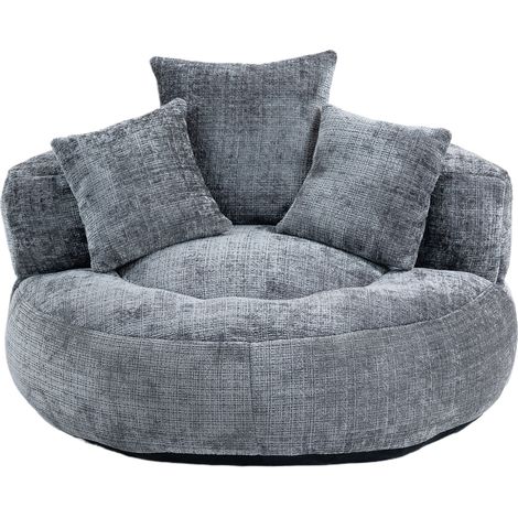 Sillón puff lounge individual de chenilla gris con respaldo alto y 3 cojines 108x108x52 cm HOMVRA (1/5)