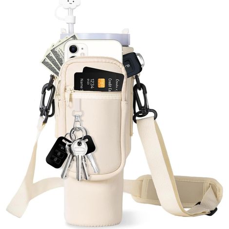 Tragetasche für Wasserflaschen, kompatibel mit 1,2-Liter-Stanley-Cups (40 oz), Neopren-Tragetasche mit verstellbarem Gurt, Verschluss mit Deckel für Saugrohr und Karabiner für Stanley-Cup-Zubehör