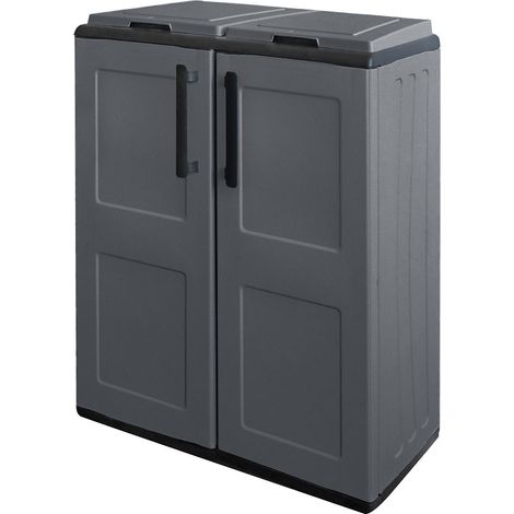 Poubelle de tri sélectif 2 sacs – Meuble mi-hauteur en polypropylène recyclable – Dimensions 68 x 37 x 84 cm – Charnières en acier robuste – Intec - DIM 68 X (1/5)