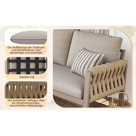 Set de meubles de jardin, pieds réglables, coussins résistants à l'eau amovibles, salon jardin 5-6 personnes, modulaire pour balcons et terrasses, tous coussins inclus, couleur beige. (1/5)