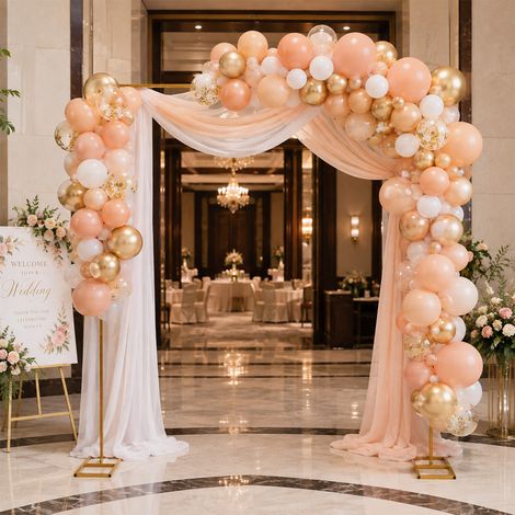 3M Doré Arche de Mariage Réglable avec Base en T, Structure Carrée Moderne, Support d'arche de mariage Arche ballon anniversaire Arche Décoration pour Cérémonie/Mariage/Anniversaire/Fête (1/5)