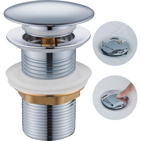 Bonde Lavabo sans Trop Plein, Vidage Salle de Bain Pop-up, Bonde Clic Clac Chromé Anti-colmatage, Kit de Vidage de Lavabo Universelle Standard-G 1 ¼, Argent (1/5)
