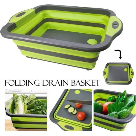 Planche à Découper Pliable 3 en 1 Panier à Multifonction Panier de Drainage pour Les Cuisines,Les Voyages,Le Camping(Vert)-Fei Yu (1/2)