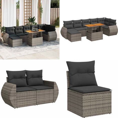 vidaXL Salon de jardin 8 pcs avec coussins gris résine tressée (1/5)