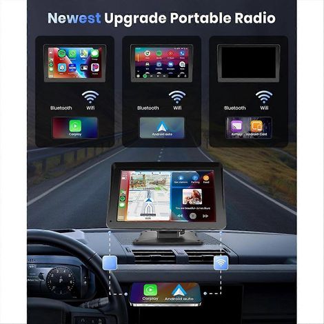 Tragbares 7-Zoll-Autoradio mit Touchscreen, kabelloser CarPlay- und Android Auto-Unterstützung, Bluetooth-Empfänger mit GPS, kompatibel mit Autos, Freisprecheinrichtung (1/5)