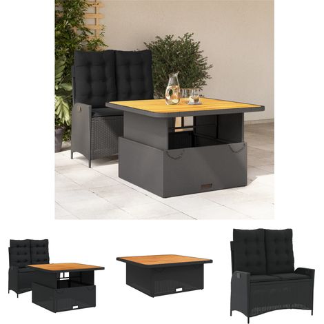 The Living Store 2-tlg. Garten-Essgruppe mit Kissen Schwarz Poly Rattan - Gartenmöbel-Sets (1/5)