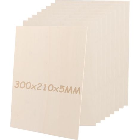 Lot de 10 plaques de contreplaqué 5 mm, 300 x 210 mm A4, contreplaqué de peuplier pour travaux manuels, travail du bois, scie à chantourner et pyrogravure, découpe laser, routeur CNC (1/5)