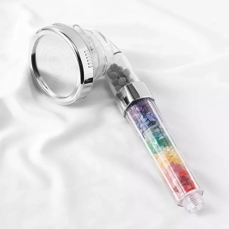 Natural Gemstones 7chakra Crystal Gravel SPA Shower Head Amethyst Rose Quartz High Pressure Water Saving Negative Ions Filter (1/5)