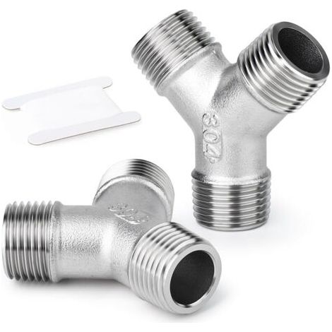 Pair 2 pièces en acier inoxydable 304 3/8\" BSP mâle en forme de Y à 3 voies pour eau/huile/gaz (1/5)