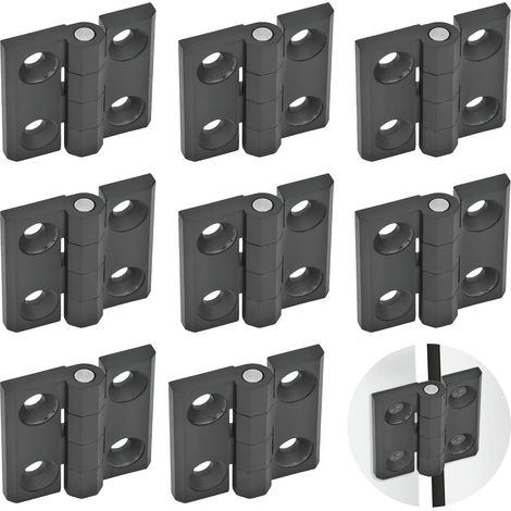 Lot de 8 charnières plates en acier inoxydable 304 noir, épaisseur 5 mm, 40 x 40 mm, flexibles et sans frottement pour portes fixes d'entrée. (1/5)