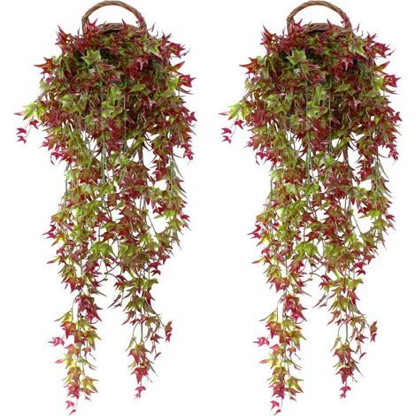 FUJIE 2 Pieces Artificial Ivy Fake Hanging Vine Plants for Wedding Indoor Outdoor Wall Balcony Fence Trellis, Red (1/5)