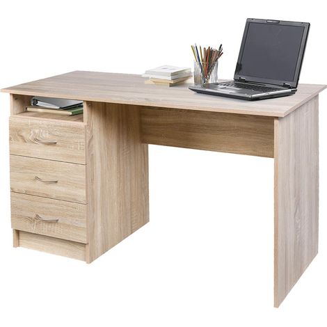 Scrivania con Cassettiera 3 Cassetti Tavolo Porta Pc Computer Legno Quercia (1/5)