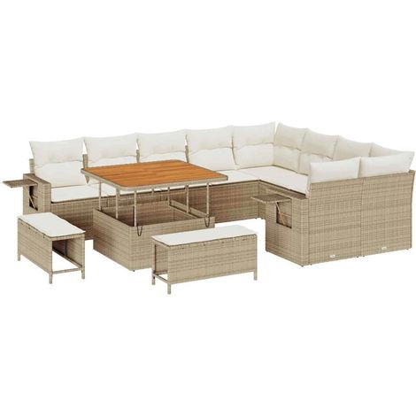 Maison Exclusive - Conjunto de sofás de jardín 12 uds. Beige ratá (1/5)