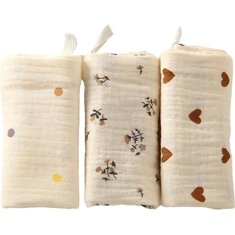 Lot de 3 langes bébé en mousseline ultra-doux et très absorbants, unisexes, adaptés aux garçons et filles (22 x 23 cm)