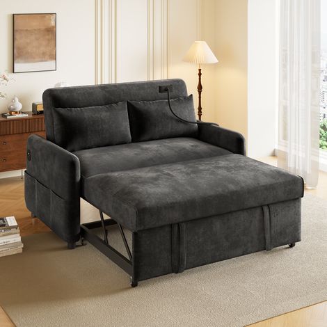 Canapé-lit escamotable moderne double, multifonctionnel avec dossier réglable, porte-téléphone, port USB, idéal salon, chambre, studio home cinéma (1/5)