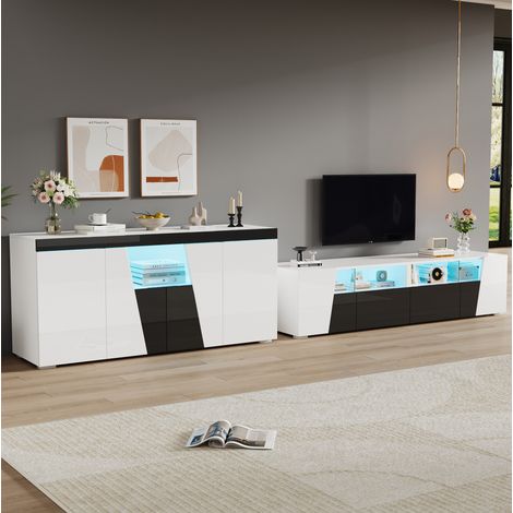 Ensemble de meubles de salon avec LED et 4 portes, meuble TV 180 cm et buffet 140 cm (1/5)