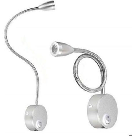 Lampe de lecture murale flexible 3 W avec prise et interrupteur UE, applique murale pour lecture, livres, tête de lit, chambre (l (1/5)