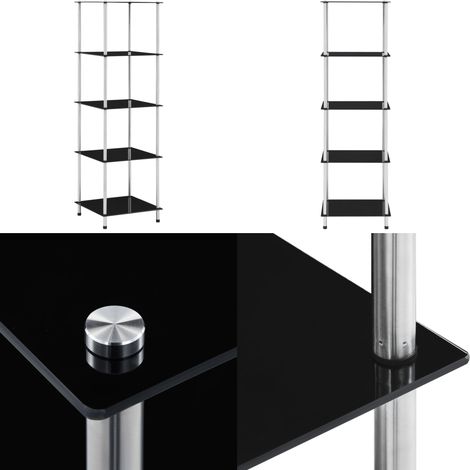 Regal mit 5 Ablagen Schwarz 40x40x130 cm Hartglas - Glastürken - Bücherregal Schwarz - Regal Aus Glas - Stehleuchte - Deko Regal - Home & Living (1/5)