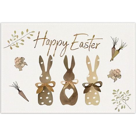 Placemat - Lapin De Pâques - En Lin - Protection Table - Décoration De Fête - Lot De 1 (1/5)