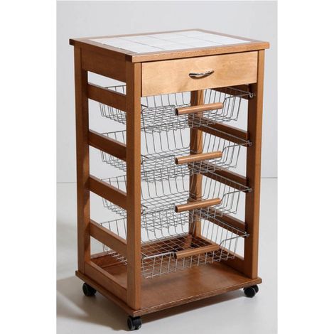 Carrello Cucina Portafrutta con Cassetto Portaoggetti ROVERE