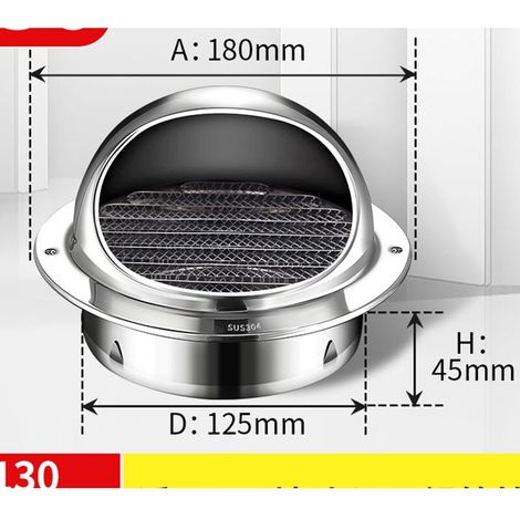 Grille de ventilation 130 mm à mailles fines, couvercle de grille de ventilation rond en étanche à la pluie avec sortie de grille épaisse pour système (1/4)
