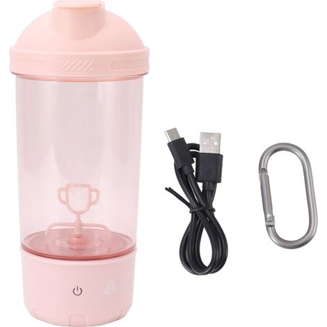 Bouteille mélangeuse électrique rechargeable portable pour protéines, lait et café - Rose (1/5)