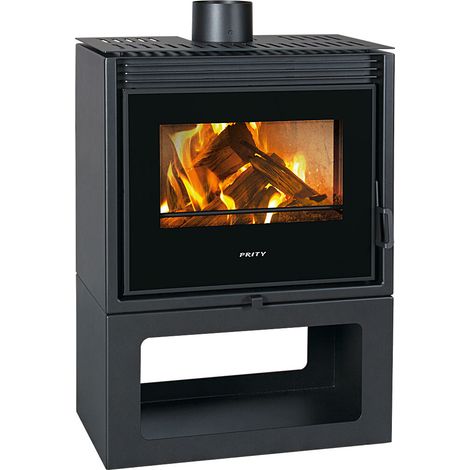 Prity – Poêle à bois 13 kW – Évacuation des fumées arrière – Classe A+ – Rendement 81% – Design moderne avec vitre panoramique (1/2)