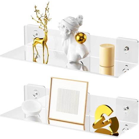 2 Pièces Etagere Flottante Murale sans Percage, Tablette Murale, Rangement Mural, Etagere Murale Transparente en Acrylique, Planche Etagere Parfum, pour Chambre, Salon, Salle de Bain (1/5)