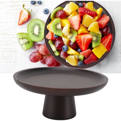 Hohe und schlichte, runde Obstschale aus Massivholz, ideal für den Hausgebrauch, für Trockenfrüchte, Kuchen, Desserts und gleichzeitig ein luxuriöses Dekorationsobjekt in Schwarz. (1/5)