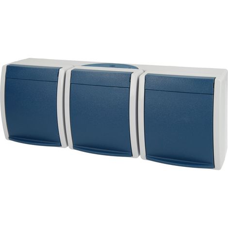 Busch-Jaeger SCHUKO® Enchufe triple Safety+ con tapa abatible 16 A gris/azul verdoso - ocean® (2300/3 EBW-53), 2CKA002084A0721
