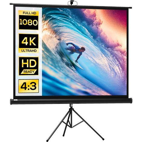 84-Zoll-Projektionsleinwand mit verstellbarem Stativ, 4K HD, 4:3-Format, für den Innen- und Außenbereich, tragbar und faltbar, ideal für Heimkino und Präsentationen.