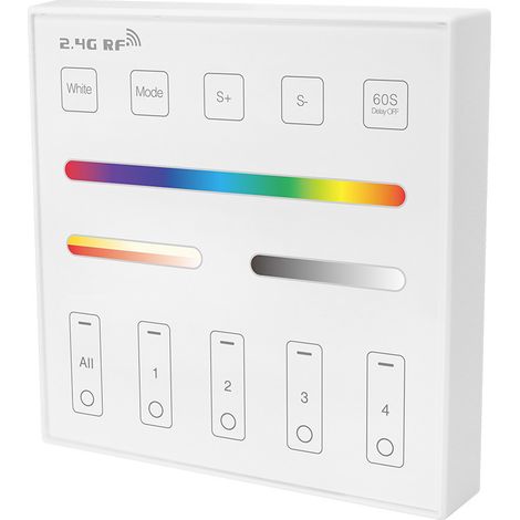 Télécommande WR01RF 86 boîtiers à quatre zones avec fixation magnétique, compatible avec les contrôleurs RGB/RGBW/RGBCW.