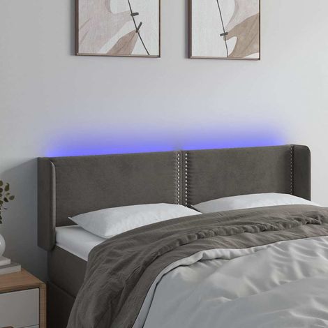 Tête de lit LED avec 2 bandes, velours gris foncé, réglable, 147 x 16 x 78/88 cm - PANGIVO (1/5)