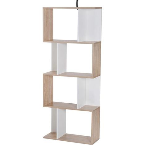 LIBRERIA DI DESIGN MODERNO 4 RIPIANI LEGNO NATURALE E BIANCO. 60X24X148CM (1/5)