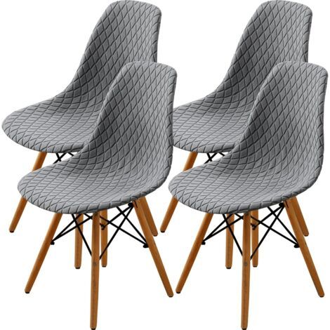 BUNTHAUS Ensemble de housses de chaises de salle à manger 2/4/6, housses de siège modernes et élégantes de style médiéval en forme de coquillage (gris clair, 4 pièces) (1/5)
