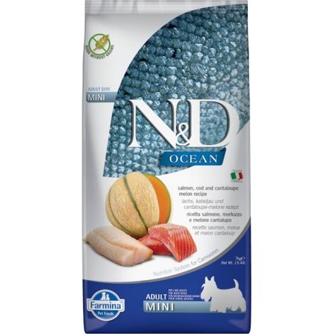 Farmina Dog N&ampD Ocean Adult Mini Salmone Merluzzo e Melone  - Sacco Da 7 Kg (1/4)