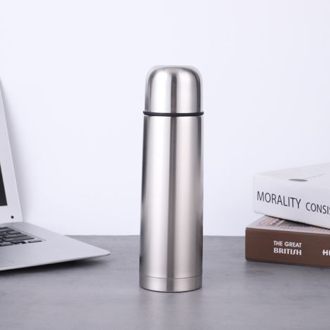 Isolierte Wasserflasche, Edelstahl, matte Oberfläche, 500 ml mit Schraubverschluss, hält Getränke 12 Stunden lang heiß