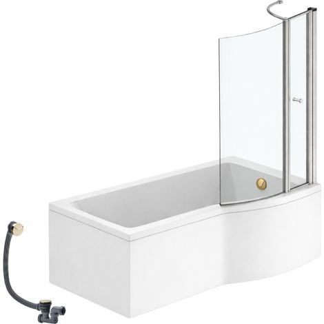 Pack baignoire bain douche 150 x 80 cm droite IDEAL STANDARD Connect Air + tablier + pare bain avec volet + vidage Doré
