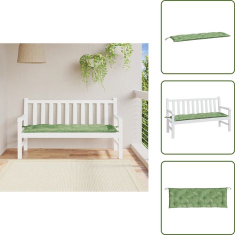 Coussin de banc de jardin motif de feuilles 150x50x7 cm - Coussin De Banc - Coussin D'extérieur - Coussin Décoratif - Coussin Vert - Coussin Confortable (1/5)