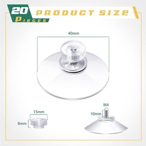Ventouses en plastique 40 mm – Ventouse en PVC transparent avec écrou à vis – Adhésif puissant pour surfaces lisses – Lot de 20 pièces (1/4)