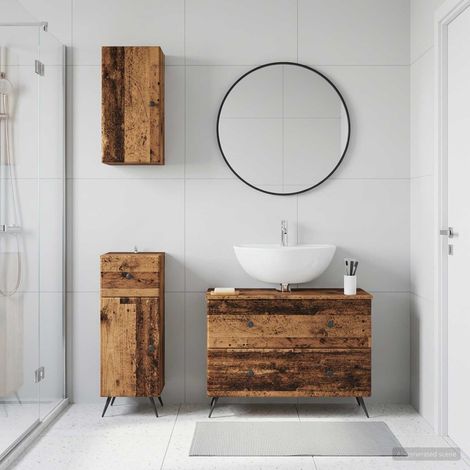 vidaXL 3 Piece Bathroom Cabinet Set BREDA Old Wood Engineered Wood (1/5)