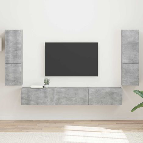 TV-Schrankset Wandmontiert 4 pcs Beton Grau Holzwerkstoff