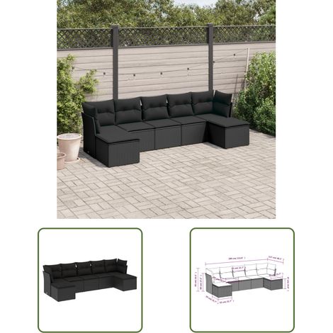 The Living Store 7-tlg. Garten-Sofagarnitur mit Kissen Schwarz Poly Rattan - Gartenmöbel Set - PE-Rattan Möbel - Outdoor Sofa - Lounge Set - Esszimmergarnitur (1/3)