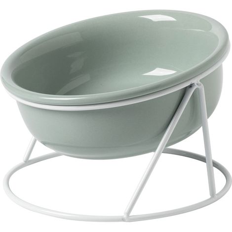 Bol pour chat en céramique avec support métallique, incliné pour protéger le cou, couleur vert clair (1/4)