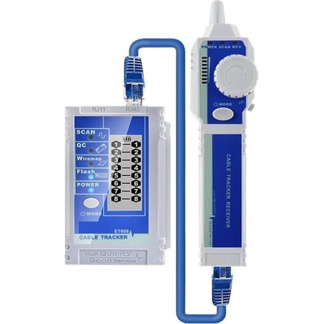 Localisateur de câbles réseau LCD (ET608) — Testeur de sertissage et de continuité RJ45/RJ11, testeur de câbles LAN, traceur de fils, protection haute tension 60 V — Outil de réparation réseau (1/5)