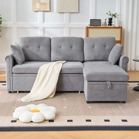 Sofá rinconero convertible con arcón, 206 x 130 x 85 cm, chaise longue reversible, gris OKMYHOME (1/5)