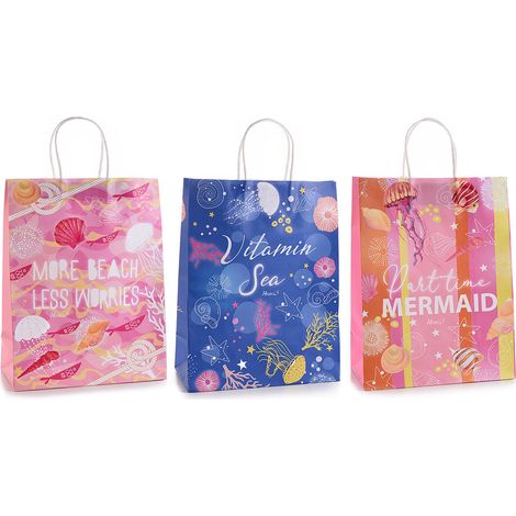 Sacchetti / buste grandi in carta con stampe marine, set da 30 pezzi, cm 25,5 x 12,5 x 33 H
