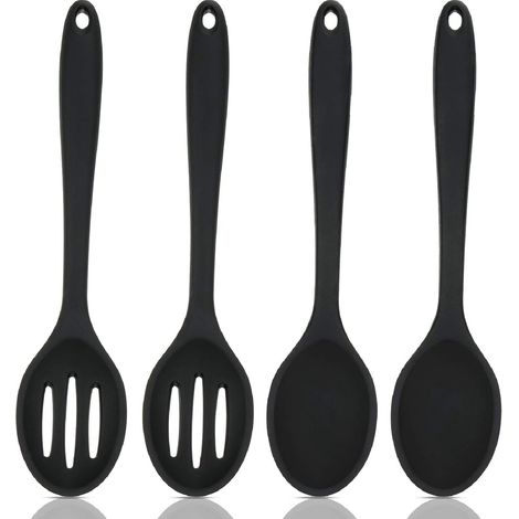 4-teilig – Kochlöffel – Löffel – Silikonlöffel – Antihaft-Küchenrührlöffel – Küchenutensilien aus Silikon – Zum Rühren, Backen und Mischen – 20,3 × 4,5 cm – Schwarz (1/5)